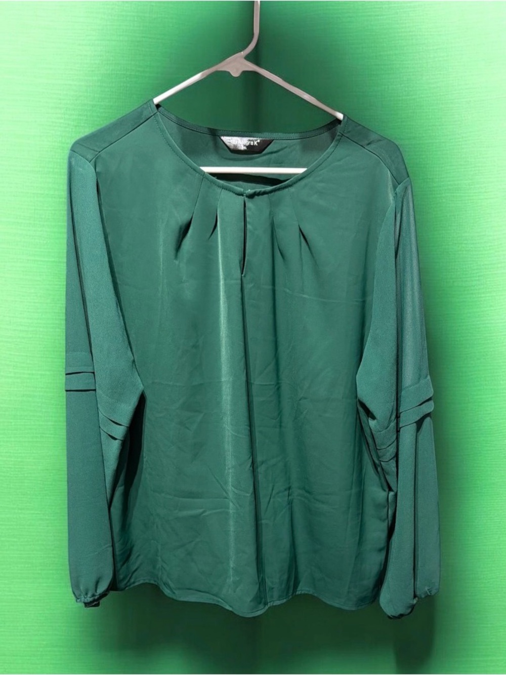 Allegra K Women's Emerald Green Pleated Long-Sleeve Blouse NIP/NWOT